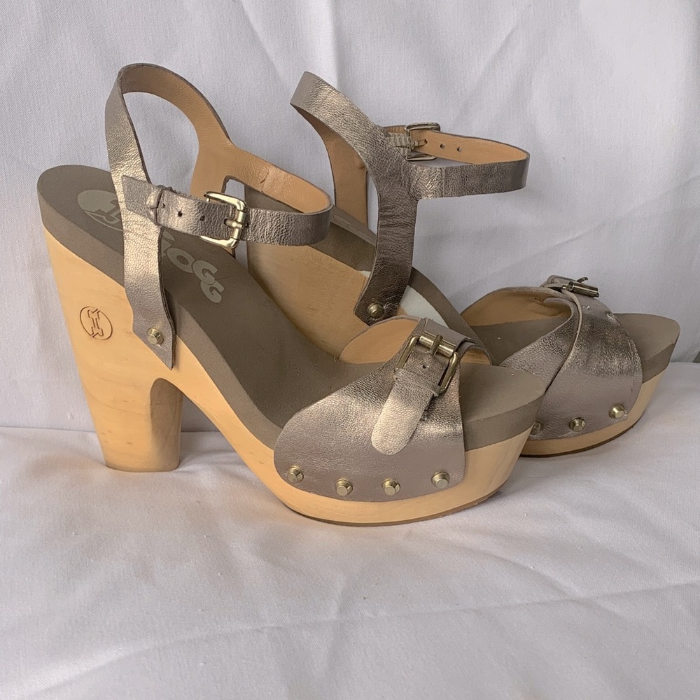 Flogg Chic Metallic Sandals with Wooden Heel
